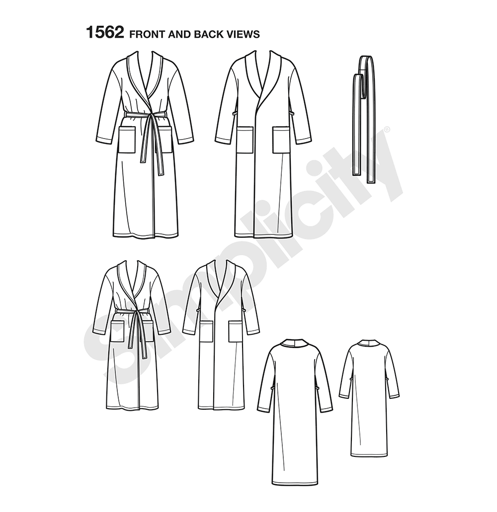 Simplicity 1562 pattern envelope showing family dressing gowns