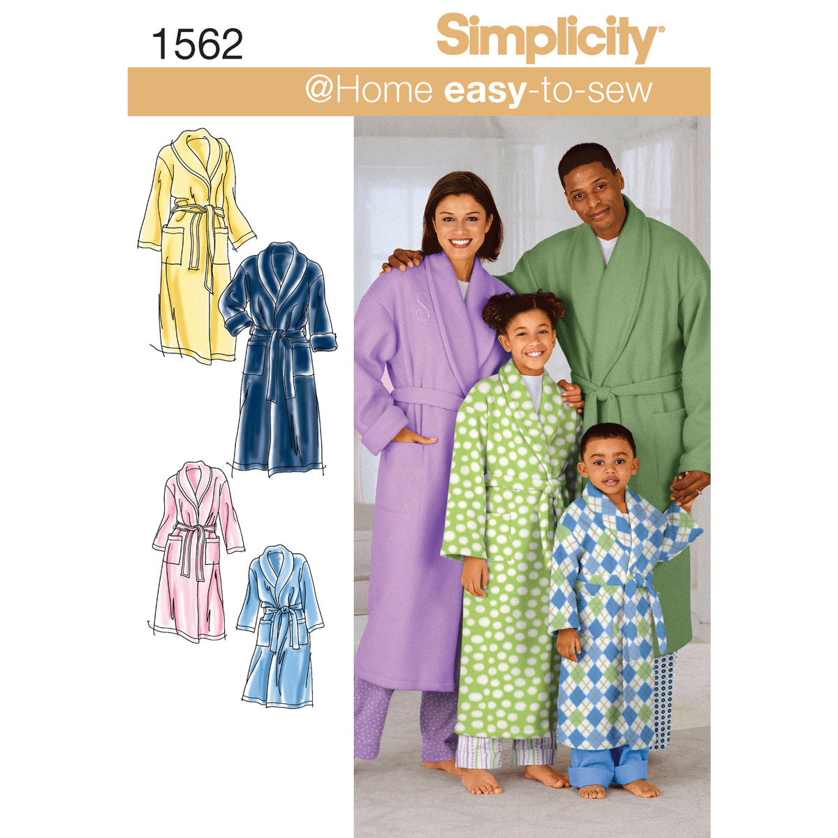 Simplicity 1562 pattern envelope showing family dressing gowns