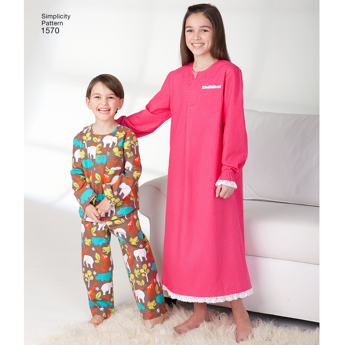 Simplicity S1570 sewing pattern envelope showing children's sleepwear