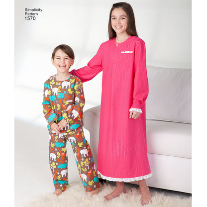 Simplicity S1570 sewing pattern envelope showing children's sleepwear