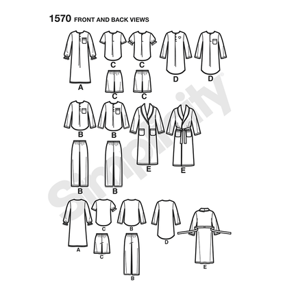Simplicity S1570 sewing pattern envelope showing children's sleepwear