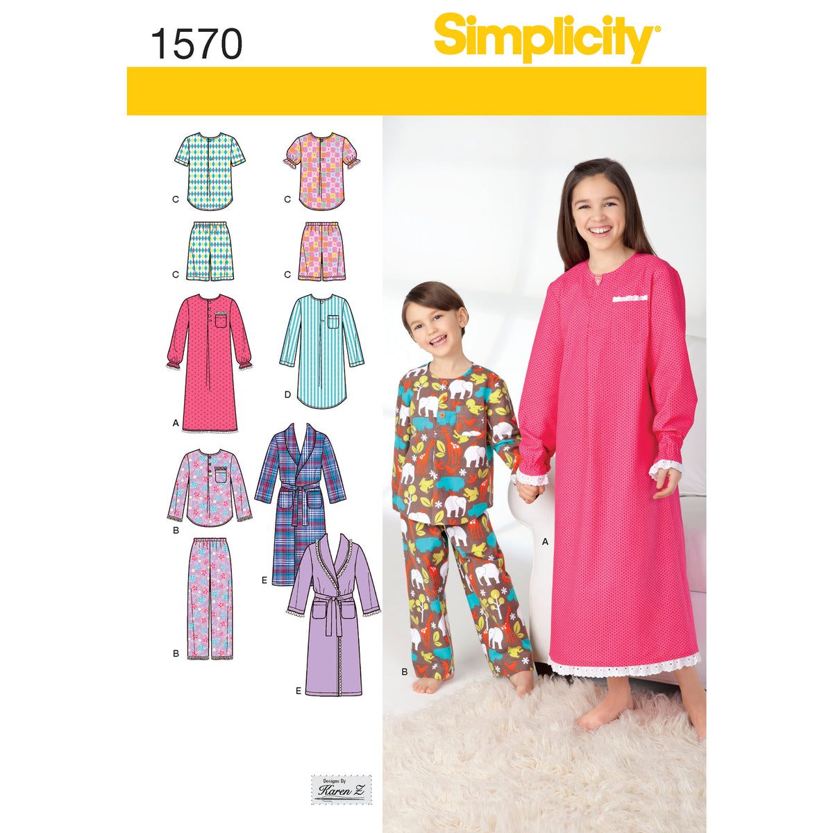 Simplicity S1570 sewing pattern envelope showing children's sleepwear