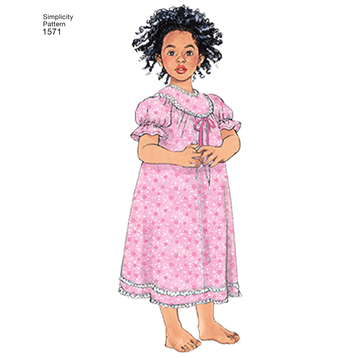 Simplicity S1571 sewing pattern envelope showing children's nightdress and robe