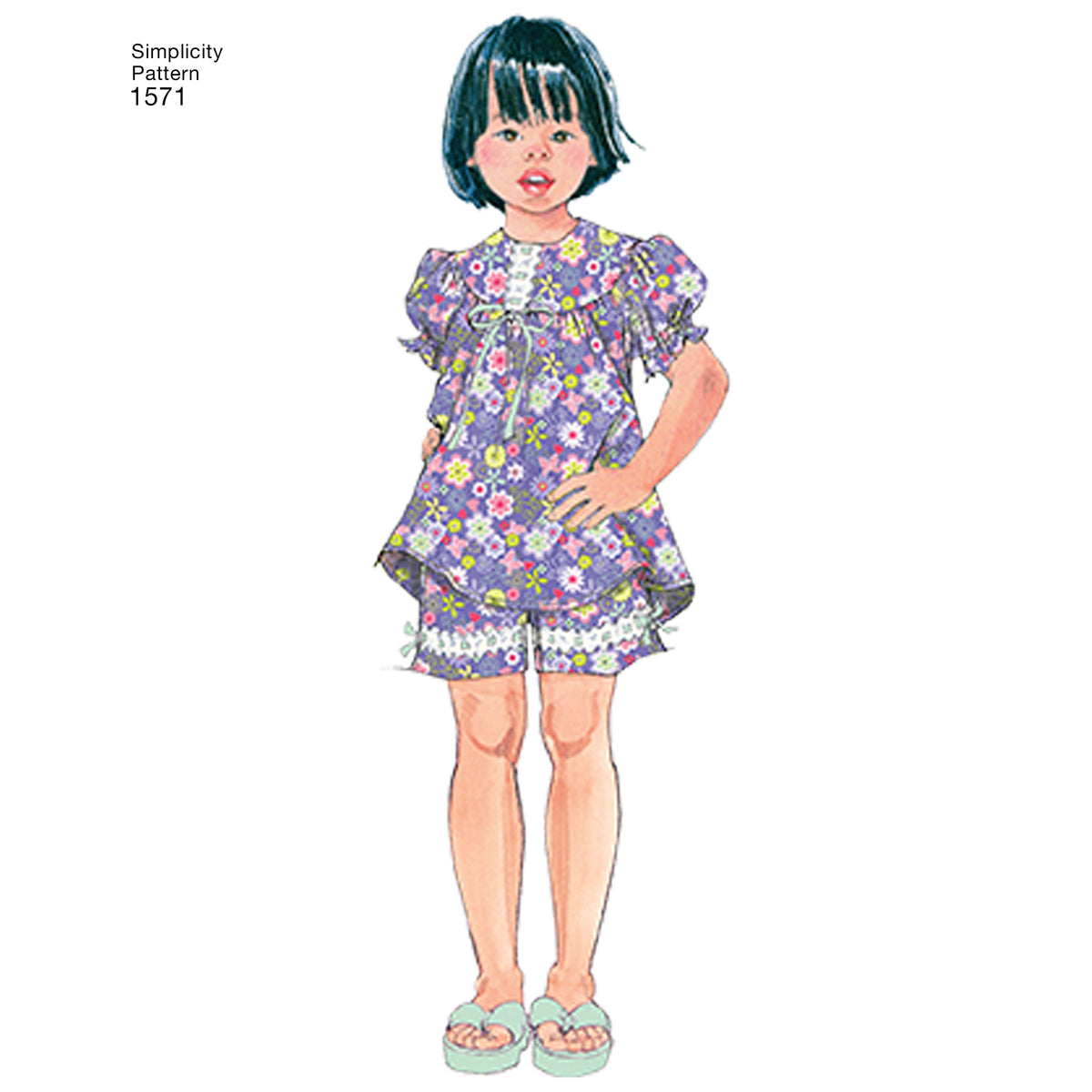 Simplicity S1571 sewing pattern envelope showing children's nightdress and robe