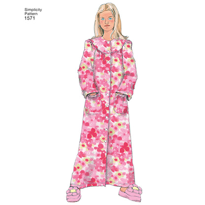 Simplicity S1571 sewing pattern envelope showing children's nightdress and robe