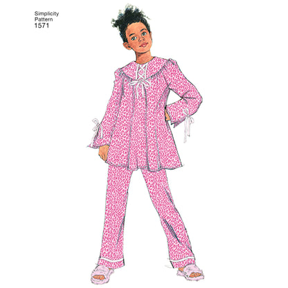 Simplicity S1571 sewing pattern envelope showing children's nightdress and robe