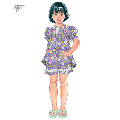 Simplicity S1571 sewing pattern envelope showing children's nightdress and robe