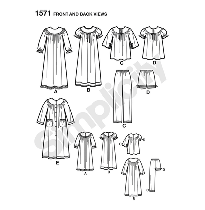 Simplicity S1571 sewing pattern envelope showing children's nightdress and robe