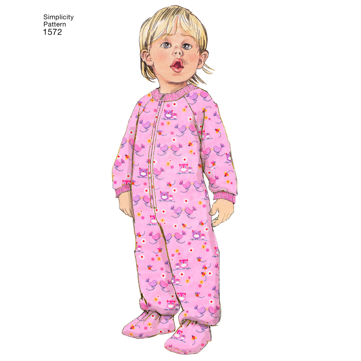 Simplicity S1572 sewing pattern envelope showing toddler and child sleepwear