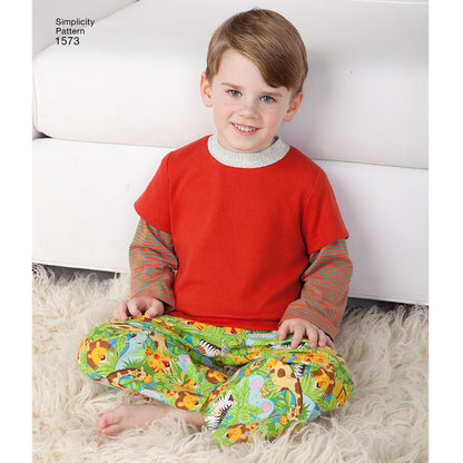 Simplicity S1573 sewing pattern envelope showing toddler sleepwear