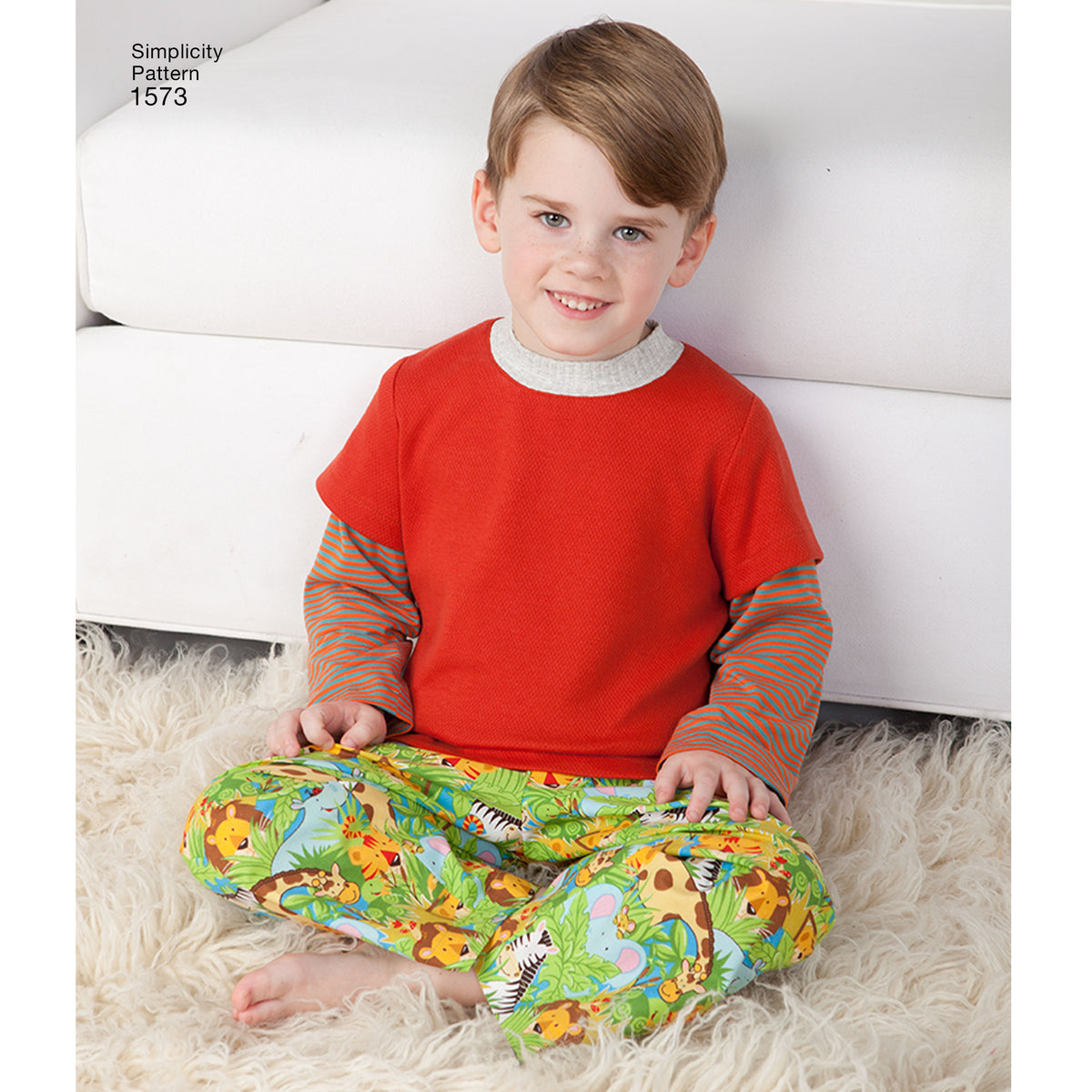 Simplicity S1573 sewing pattern envelope showing toddler and child sleepwear