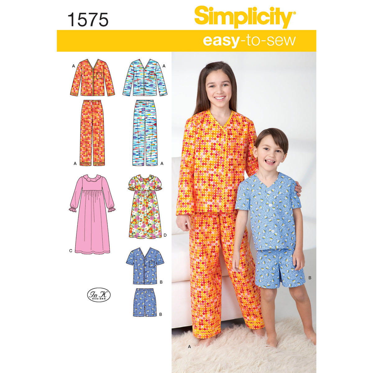 Simplicity S1575 sewing pattern envelope showing children's sleepwear