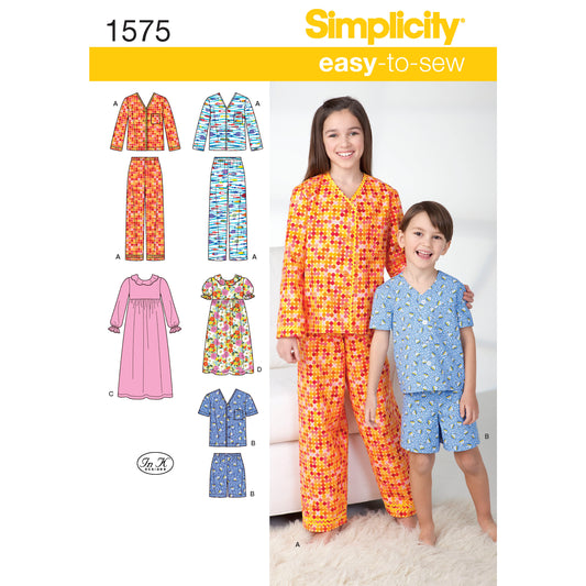 Simplicity S1575 sewing pattern envelope showing children's sleepwear