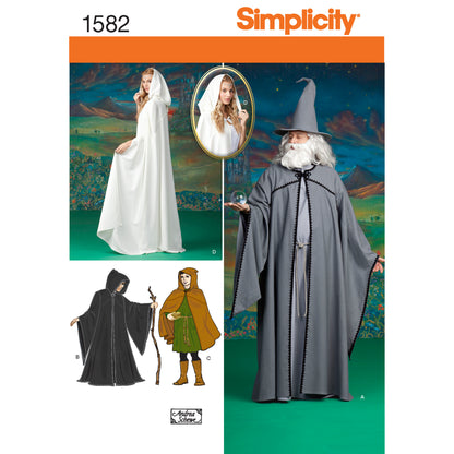 Simplicity S1582 sewing pattern envelope showing hooded cape costume
