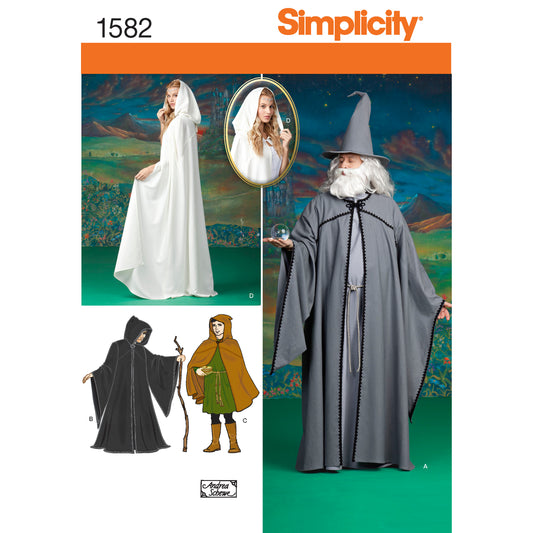 Simplicity S1582 sewing pattern envelope showing hooded cape costume