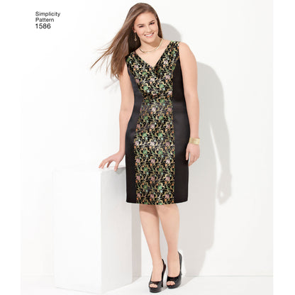 Simplicity S1586 sewing pattern envelope showing women's dress