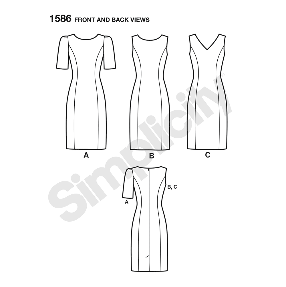 Simplicity S1586 sewing pattern envelope showing women's dress
