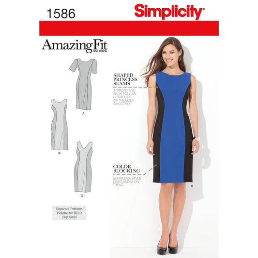 Simplicity S1586 sewing pattern envelope showing women's dress