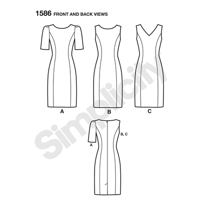 Simplicity S1586 sewing pattern envelope showing plus size dress