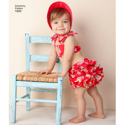 Simplicity S1600 sewing pattern envelope showing vintage baby romper and bonnet