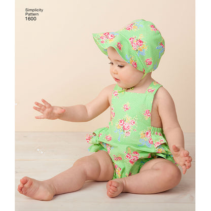 Simplicity S1600 sewing pattern envelope showing vintage baby romper and bonnet