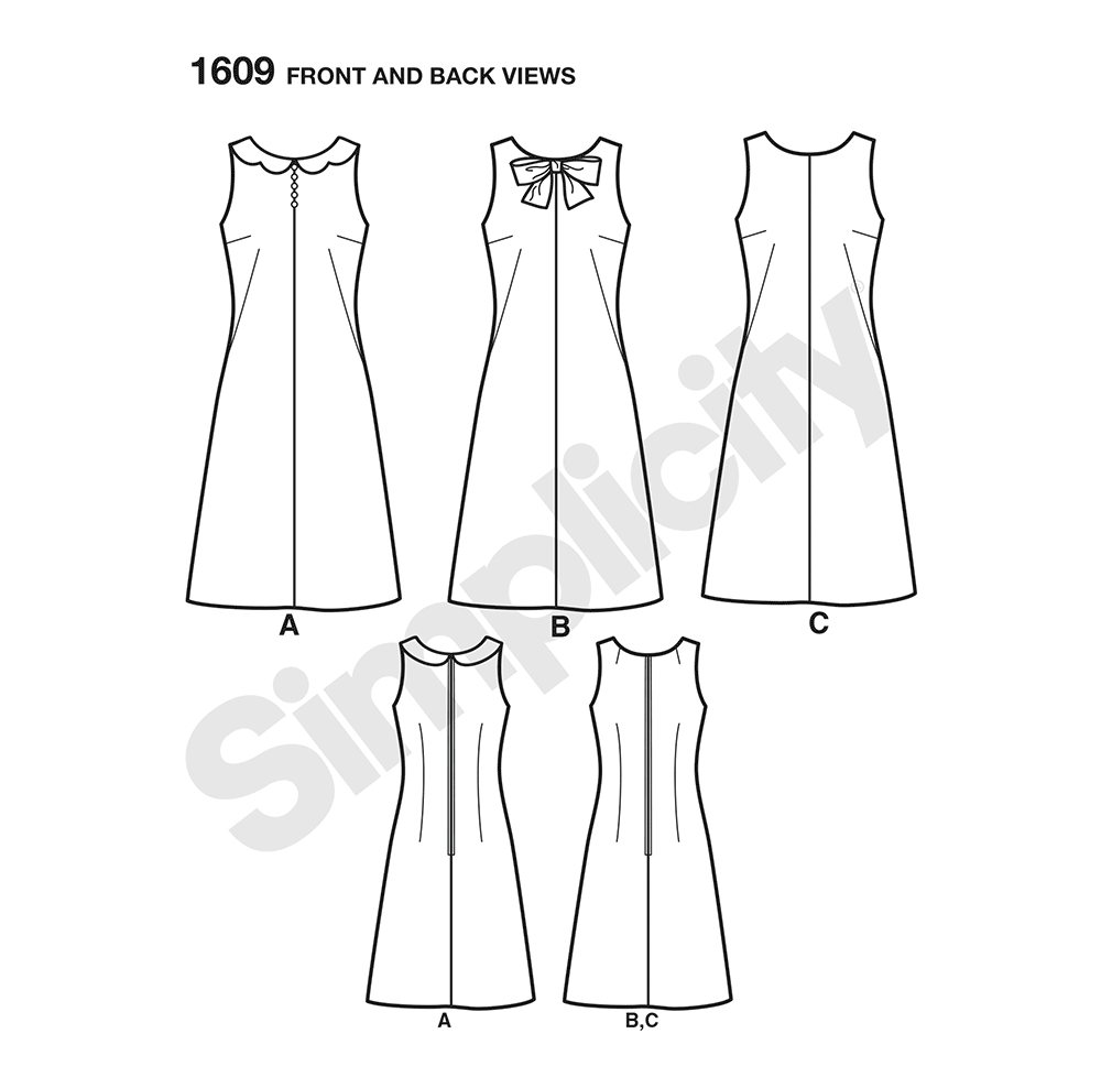 Simplicity S1609 sewing pattern envelope showing women's dress
