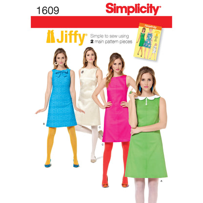 Simplicity S1609 sewing pattern envelope showing women's dress