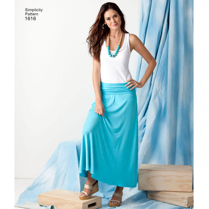 Simplicity S1616 sewing pattern envelope showing women's yoked skirts