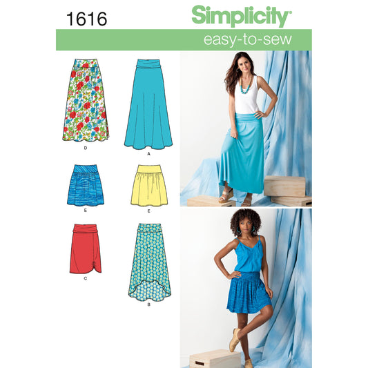 Simplicity S1616 sewing pattern envelope showing women's yoked skirts
