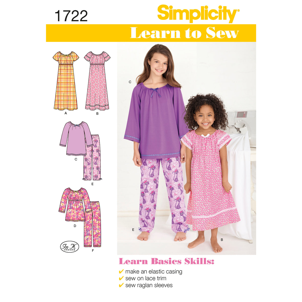 Simplicity S1722 sewing pattern envelope showing children's sleepwear