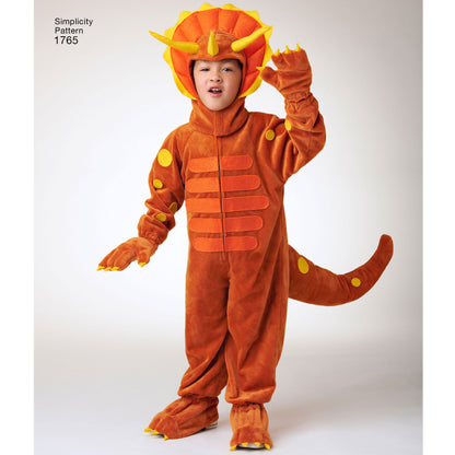 Simplicity S1765 sewing pattern envelope showing dinosaur and dragon costumes