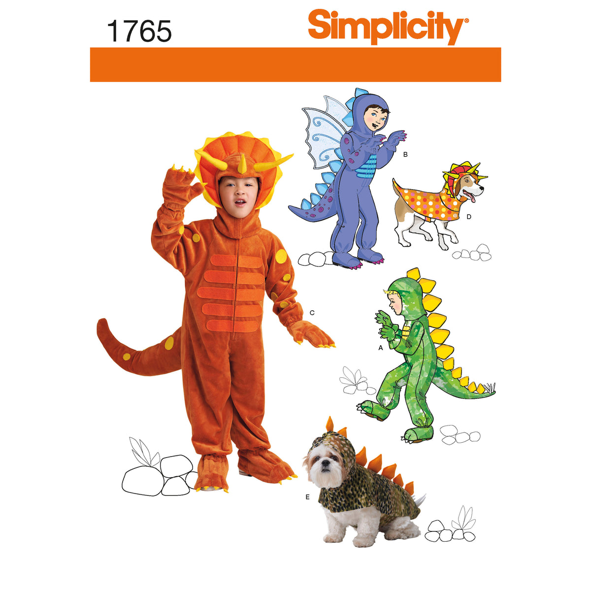 Simplicity S1765 sewing pattern envelope showing dinosaur and dragon costumes