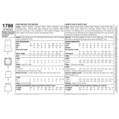 Simplicity S1786 sewing pattern envelope showing children's waistcoats and skirt
