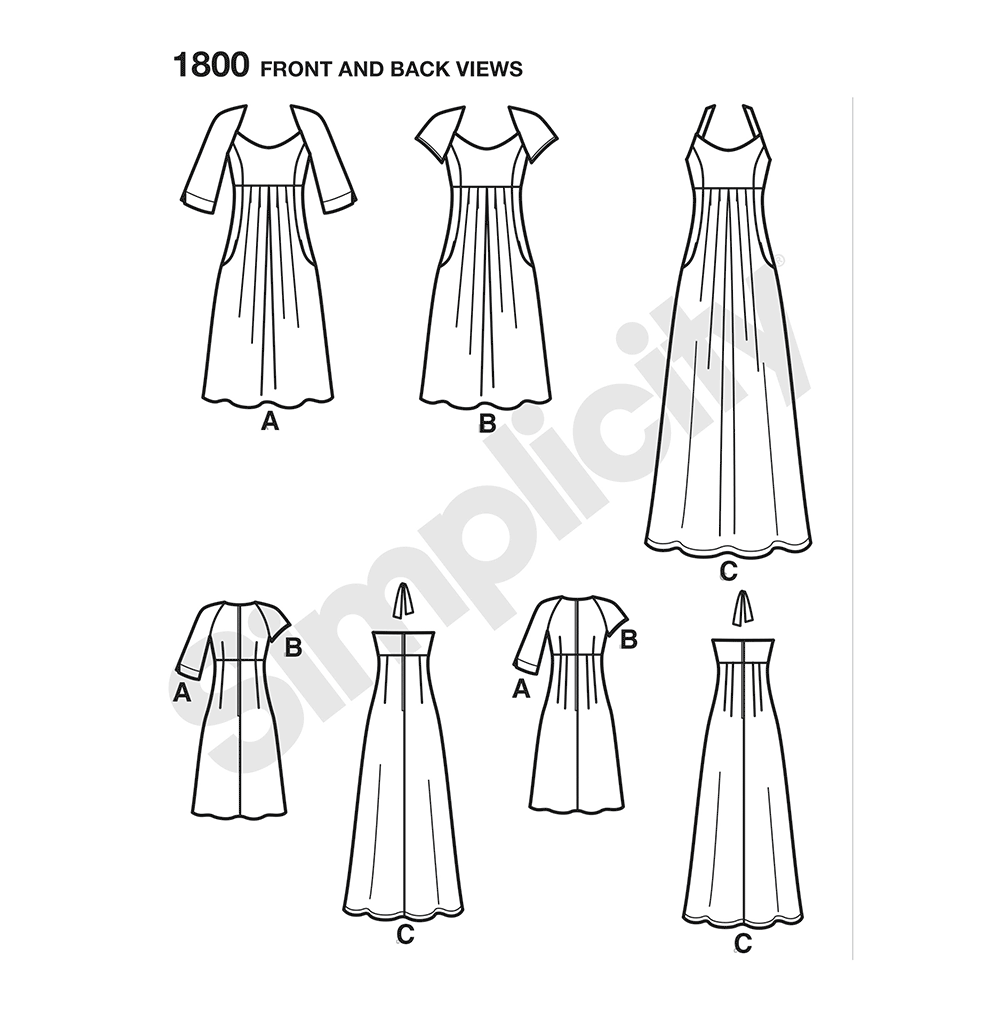 Simplicity S1800 sewing pattern envelope showing women's dress