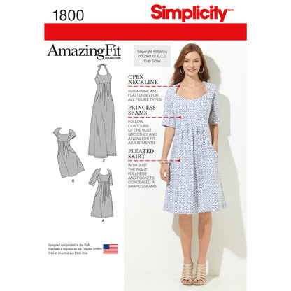 Simplicity S1800 sewing pattern envelope showing plus size dress