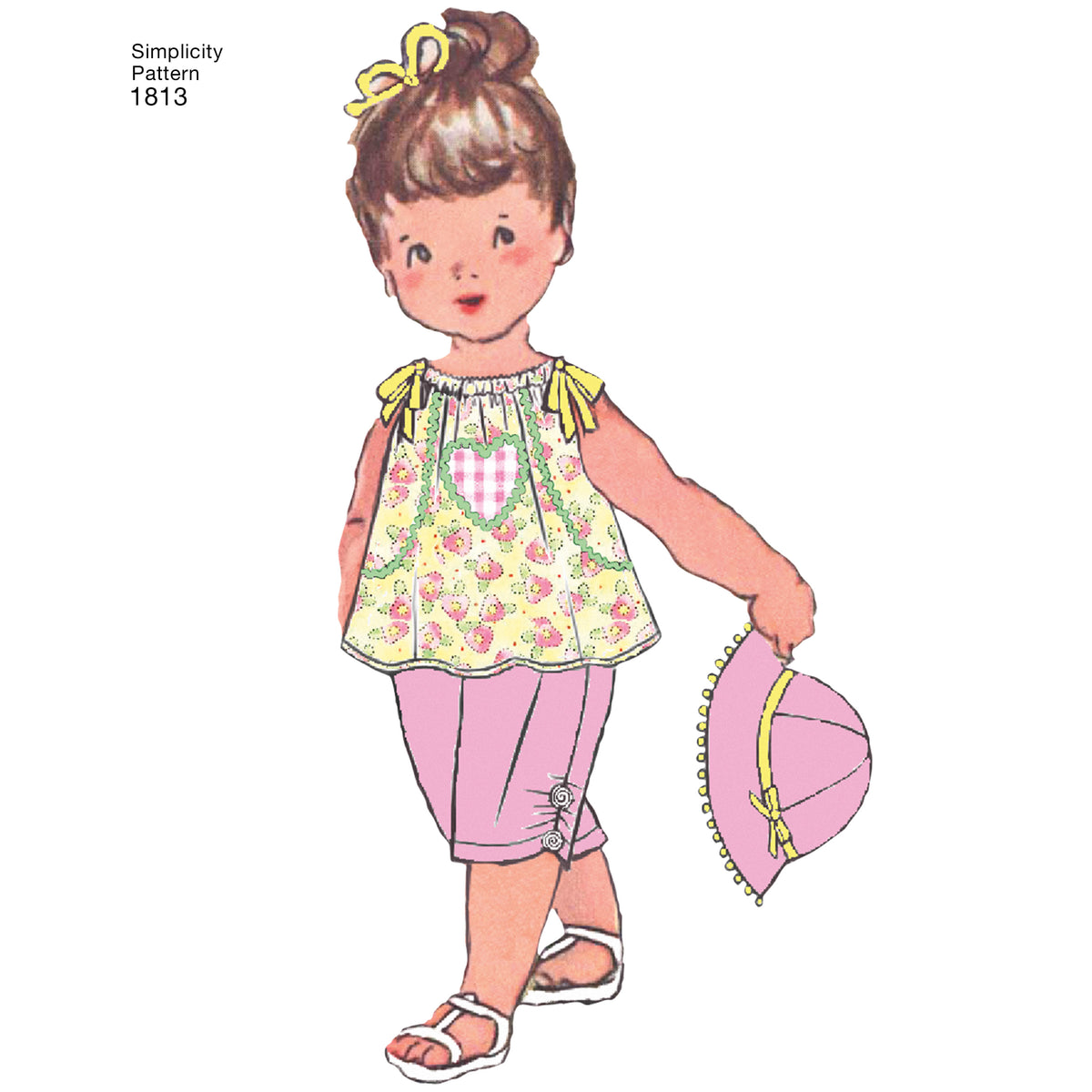 Simplicity S1813 sewing pattern envelope showing vintage baby romper and dress