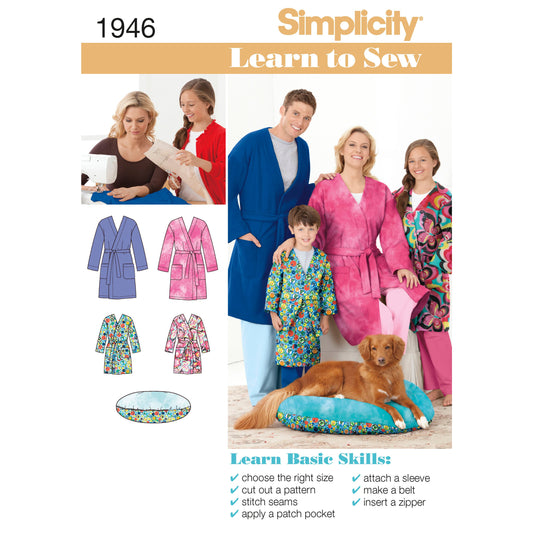 Simplicity S1946 sewing pattern envelope showing unisex sleepwear