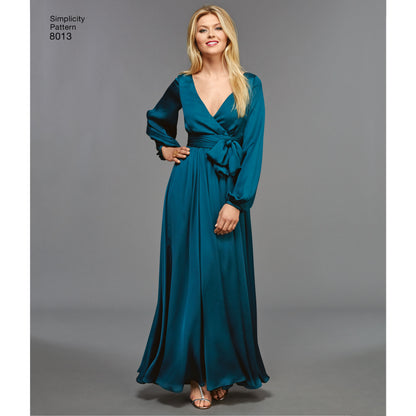 Simplicity S8013 sewing pattern envelope showing 1970s faux wrap dress