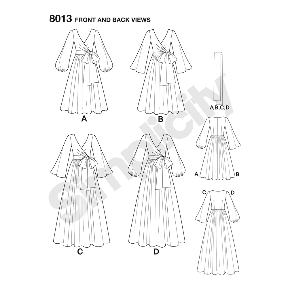 Simplicity S8013 sewing pattern envelope showing 1970s faux wrap dress