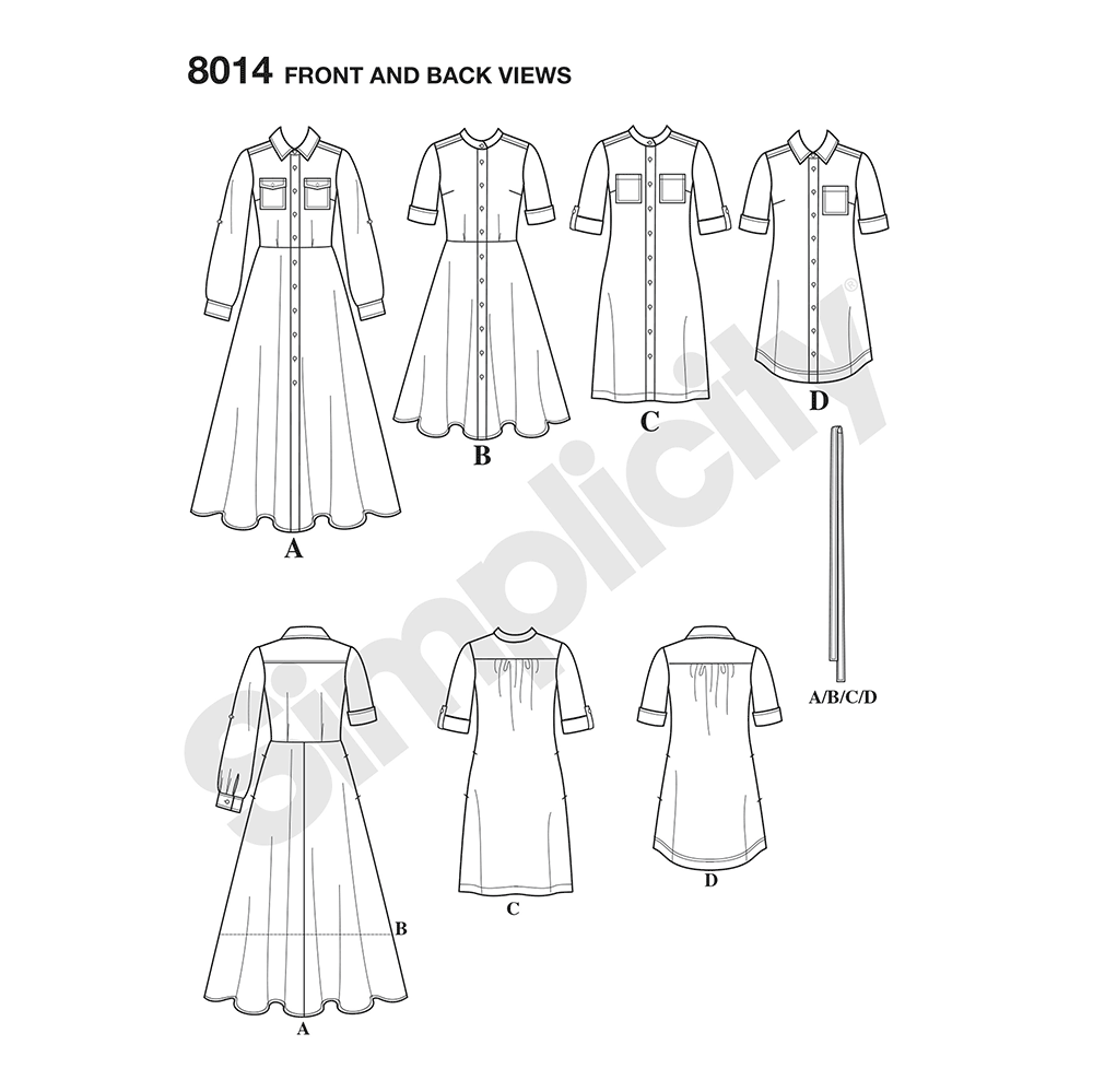 Simplicity S8014 sewing pattern envelope showing women's dresses