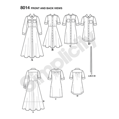 Simplicity S8014 sewing pattern envelope showing women's dresses