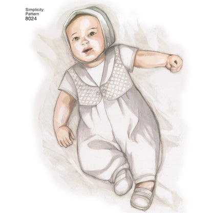 Simplicity S8024 sewing pattern envelope showing baby christening gown