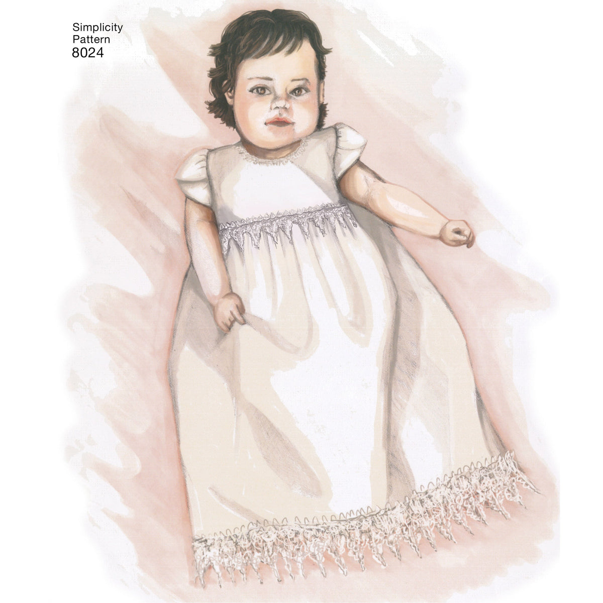 Simplicity S8024 sewing pattern envelope showing baby christening gown