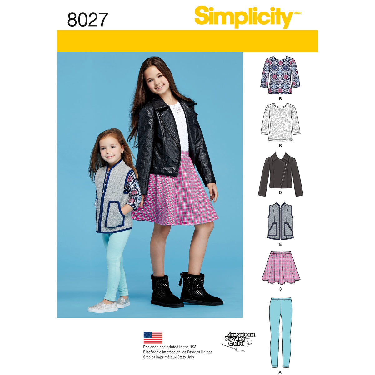 Simplicity 8027 sewing pattern envelope showing child and girl casual wear designs