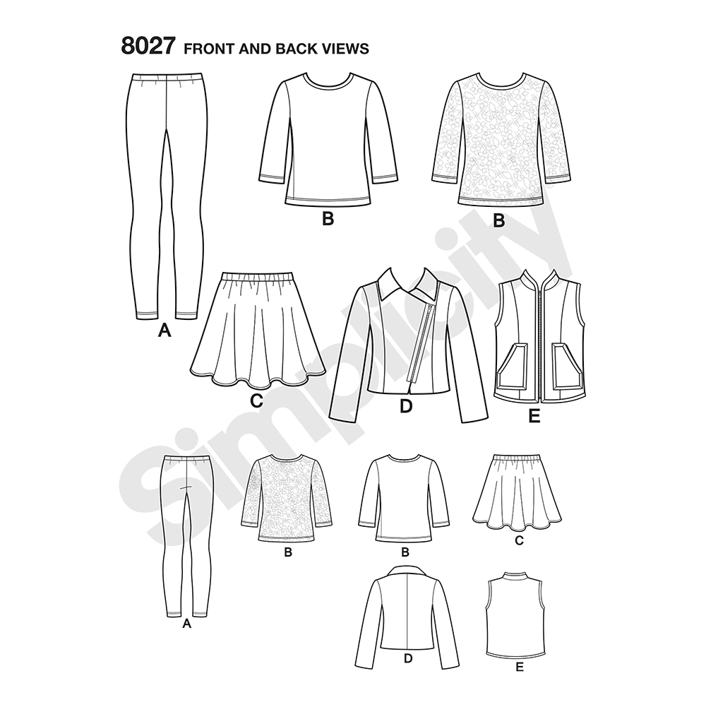 Simplicity 8027 sewing pattern envelope showing child and girl casual wear designs