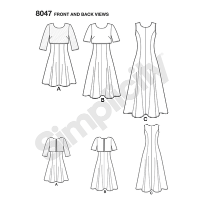 Simplicity 8047 sewing pattern envelope showing misses' dress designs