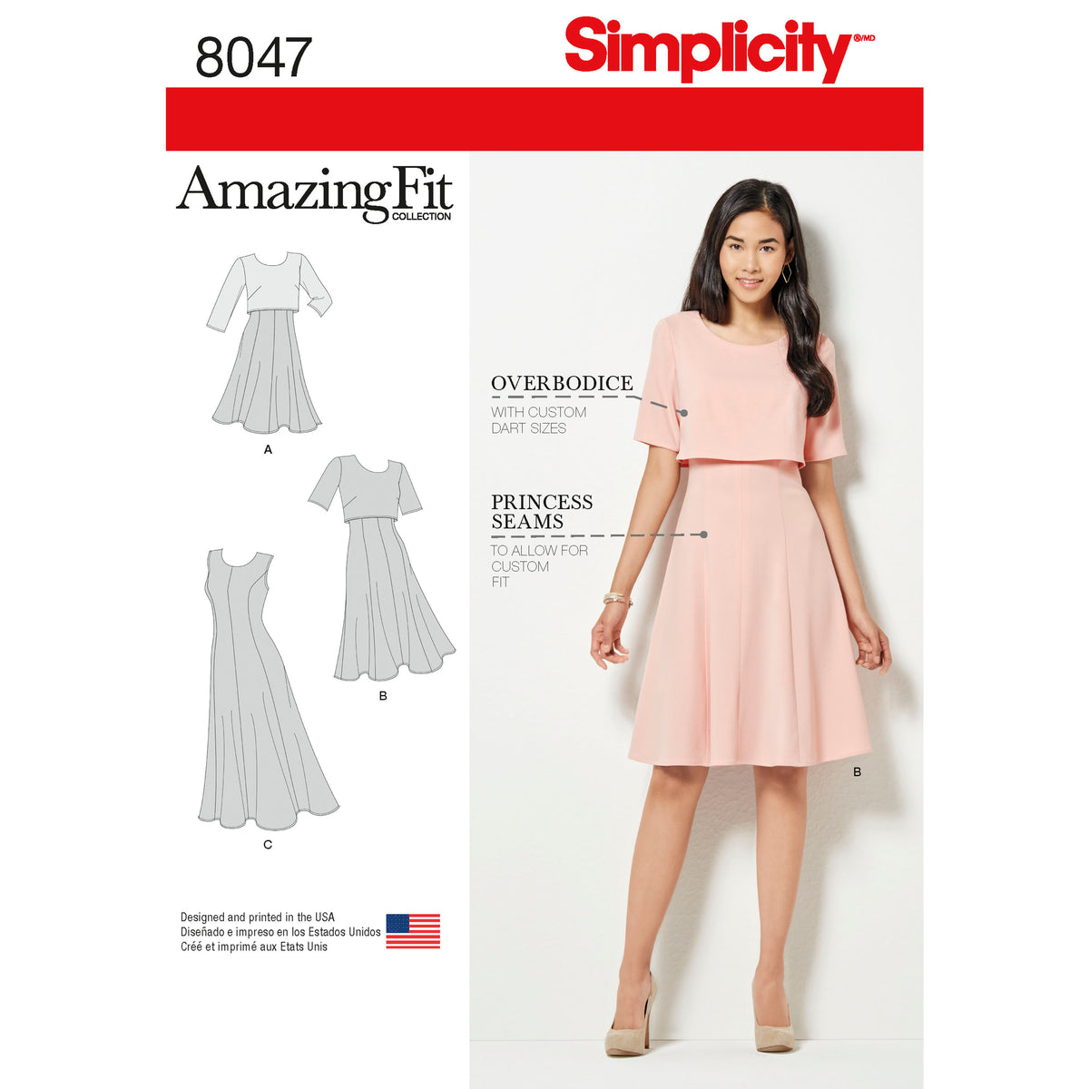Simplicity 8047 sewing pattern envelope showing misses' dress designs