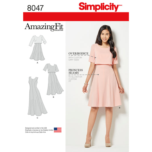 Simplicity 8047 sewing pattern envelope showing misses' dress designs