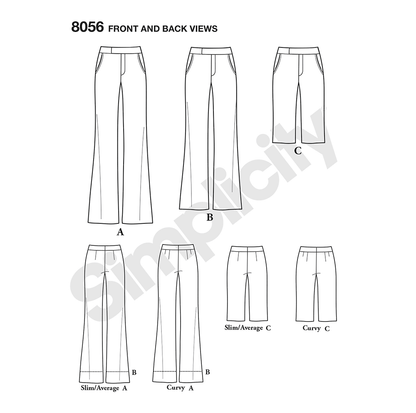 Simplicity 8056 sewing pattern envelope showing misses' skirt and trousers designs