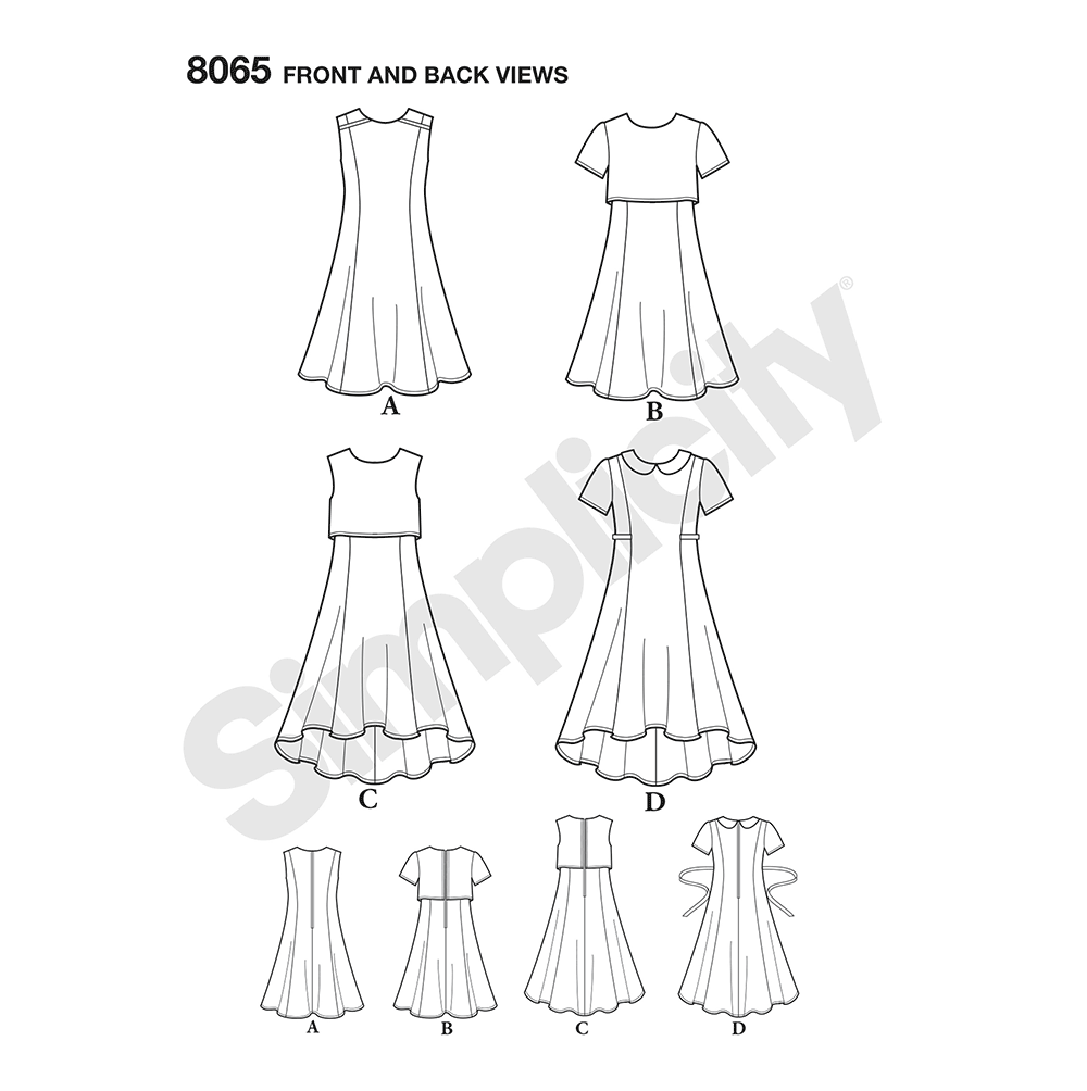 Simplicity 8065 sewing pattern envelope showing girls' dress designs